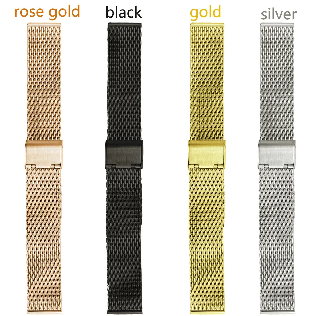 Replacement Watch Strap 16mm 18mm 20mm 22mm 24mm Stainless Steel ML Loop Meshed Watch Band Wrist Bracelet Fold Buckle Pins