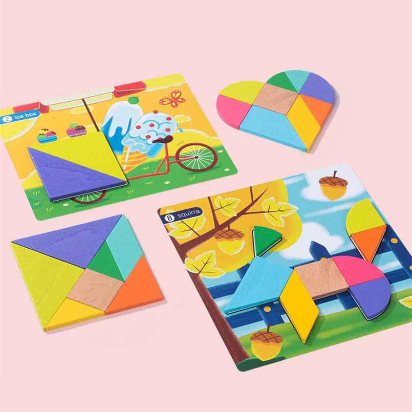 Giocattoli Puzzle in legno 3D gioco da tavolo Tangram geometrico educativo per la prima infanzia giocattolo Montessori in legno per regalo per bambini