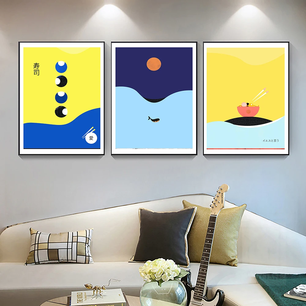 Nordic Abstarct Wave Seascape Posters Prints Ramen Sushi Whale Kitchen Wall Art Pictures Livingroom Home Decor Canvas Paintings