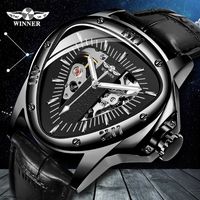 Winner Full Black Unique Triangle Dial Design Luminous Hand Sport Clock Male Mechanical Automatic Watches Top Brand Luxury Clock