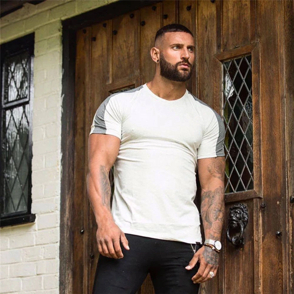 Black Gym tshirt Men Running Sport T-shirt Fitness Bodybuilding Cotton Slim Tee shirt Tops Summer Male Jogging Training Clothing