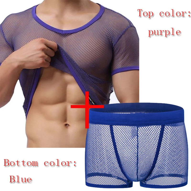 Sexy Men Mesh See Through T-Shirt Fishnet Hollow Clubwear Streetwear Perform Male Short Sleeve Top Undershirt Tops Tee