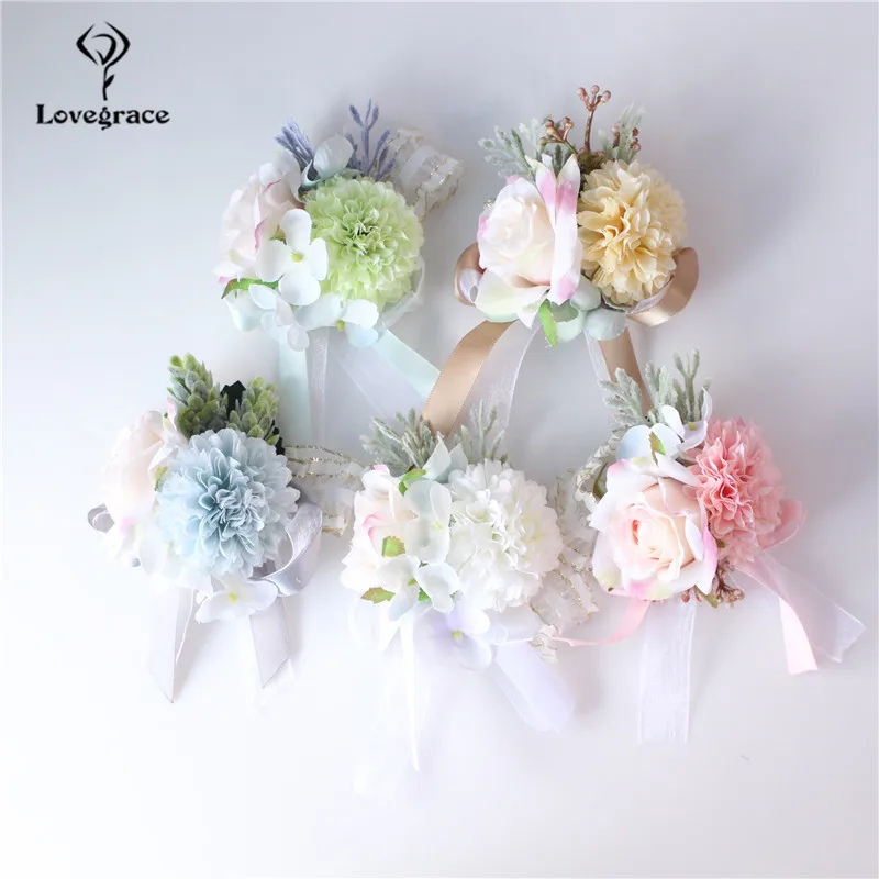 Bruiloft Corsages en Boutonnières Zijde Rozen Roze Pols Corsage Armband Bloemen Bruiloft Bruidegom Boutonniere Pin Corsage Bloemen