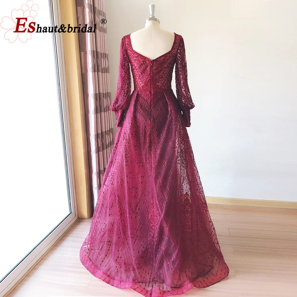 Dubai Full Lace Long Flared Sleeves Evening Night Dresses 2023 Mermaid V-Neck Crystal Arabic Formal Prom Wedding Party Gowns