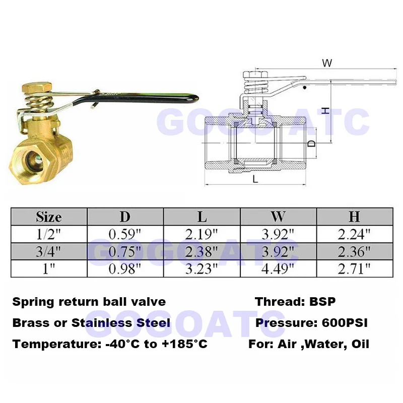 Magnetventil High quality Ball valve brass Stainless steel Small Spring automatic return ball valve DN20 Female thread 3/4\ Wasser und Dampf — Detail 1