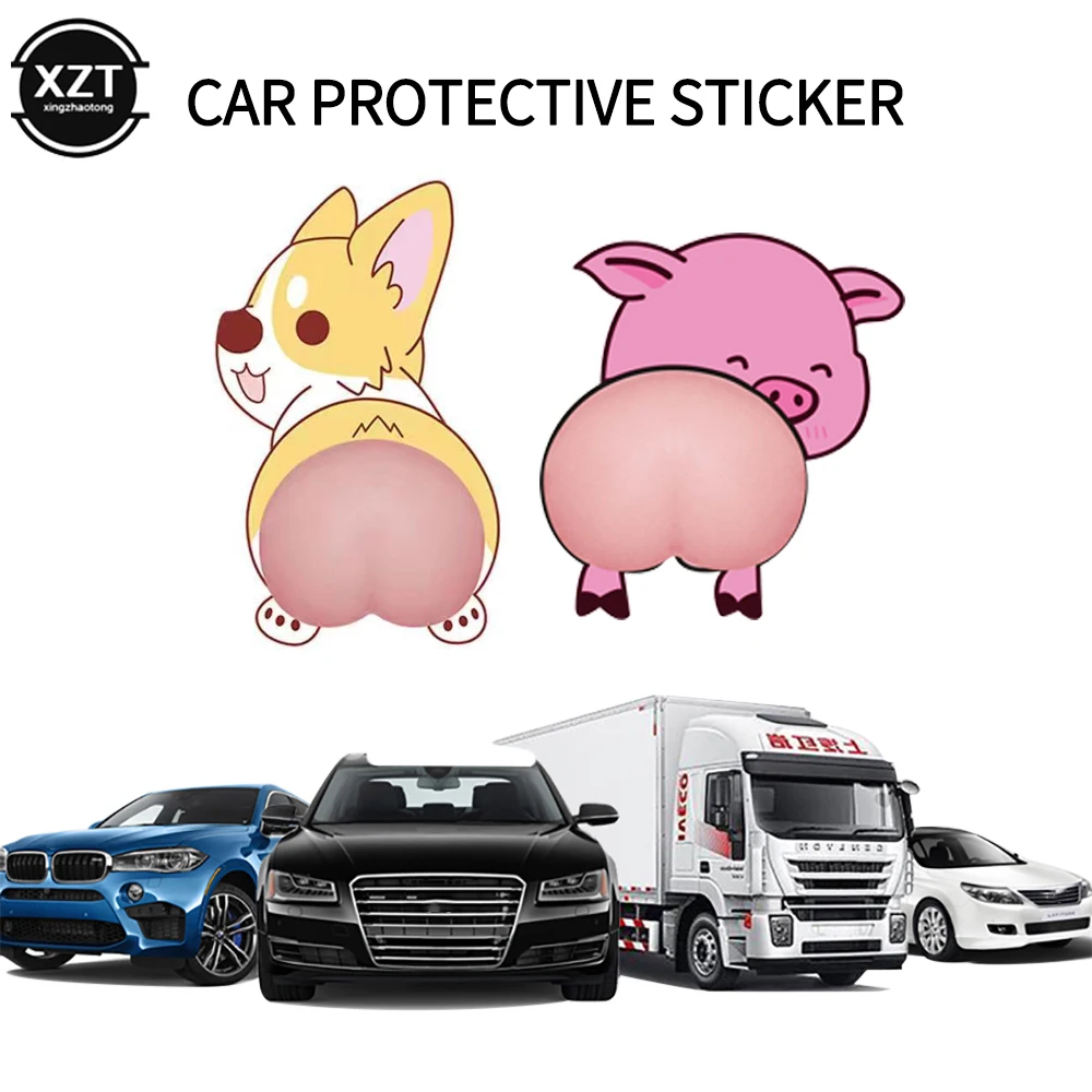 Cute 3D Cartoon Car Door Anti-collision Rubber Strip Car Protection Sticker Funny Side Rearview Mirror Bumper Sticker Soft Butt