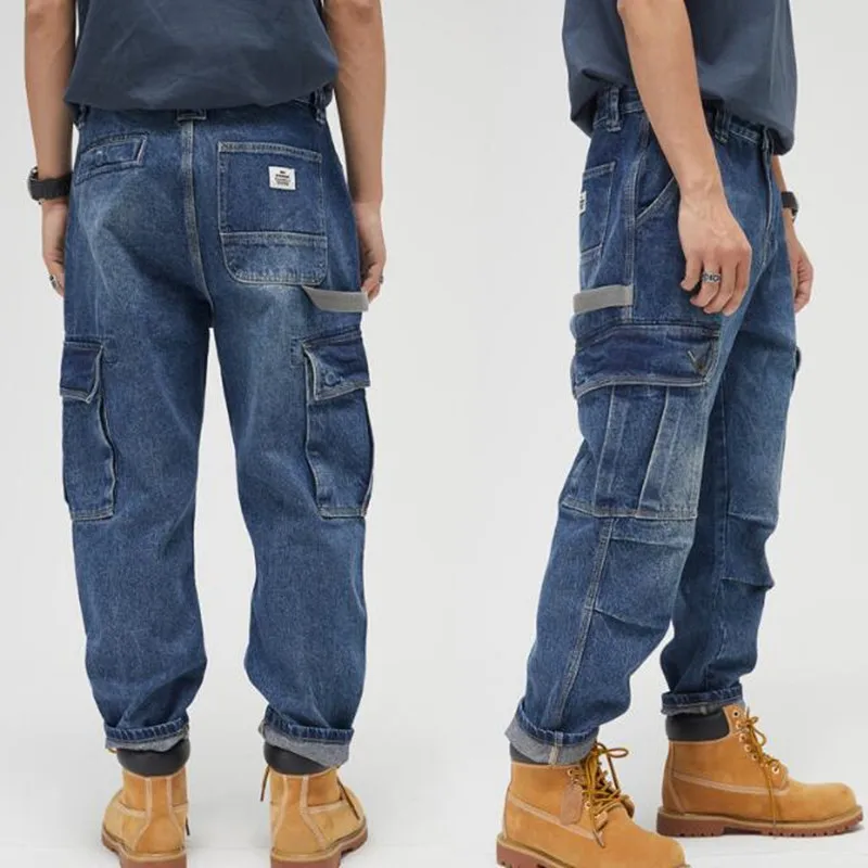 Men Cargo Jeans Mens Denim Hip hop Loose Pants Rap Jeans For Boy Rapper Denim Jeans