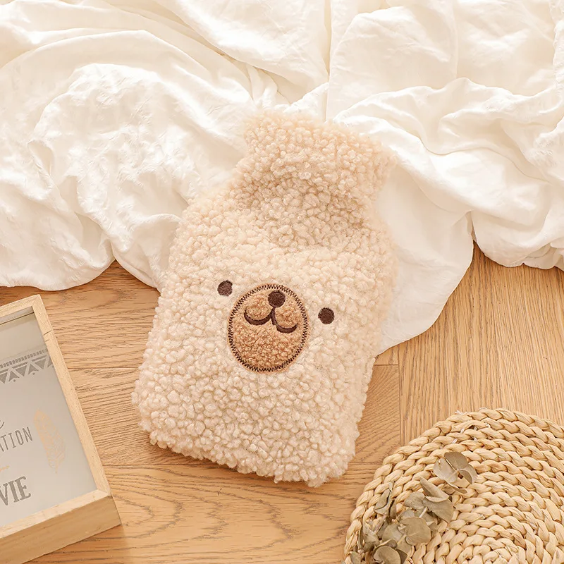 1L Cute Plush Bear Warm Water Bag PVC Material Water Injection Hot Water Bottle Portable Winter Warmth Recyclable Hand Warmer