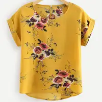 Mode d'été imprimé fleuri Blouse pull dames col rond t-shirt hauts femme chemise à manches courtes Blusas Femininas vêtements 4
