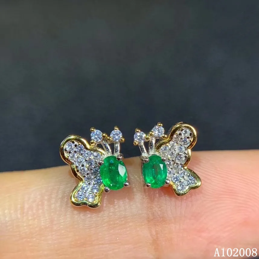 KJJEAXCMY fine jewelry 925 sterling silver inlaid natural emerald ear studs lovely butterfly ladies earrings support test