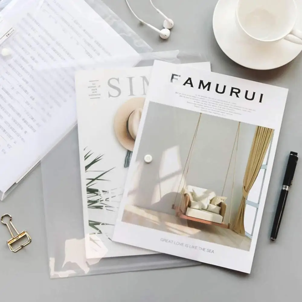 5PCS/Set A4 Size Plastic Envelopes Clear Document File Envelope Folders with Snap for School Home Office Organization