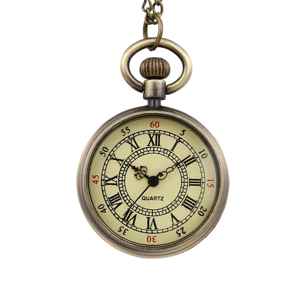 6014Retro klassische design doppel digitale alte Roman taschenuhr bronze anhänger kinder geschenk gürtel kette