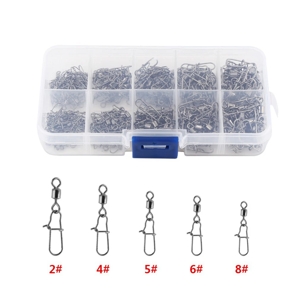 95/210pcs/Box Fishing Connector Swivels Interlock Pin Snap 2#-10# Rolling Swivel Beads for Fishhook Lure Fishing Accessories Set