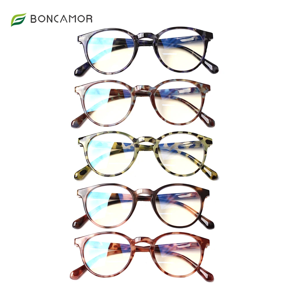 

Boncamor Reading Glasses Men's and Women's Spring Hinge Blue Light Blocking HD Prescription Diopter Eyeglasses 0~400