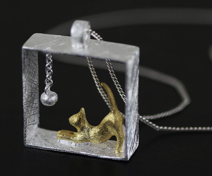 925 Sterling Silver Square  cat Necklaces & Pendants For Women High Quality Sterling-silver-jewelry