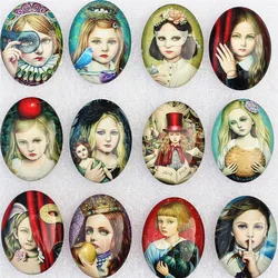 30x40mm Random Mixed Fashion Retro Girl Oval Glass Cabochon Flatback Photo Base Tray Blank DIY Making Accessories 5pcs K02125