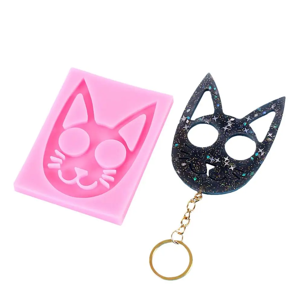 Cat Keychain Accessory Pendant diy Self Defense Keychain Mold Silicone Resin Molds Cat Face Self-defense Silicone Mold for Epoxy