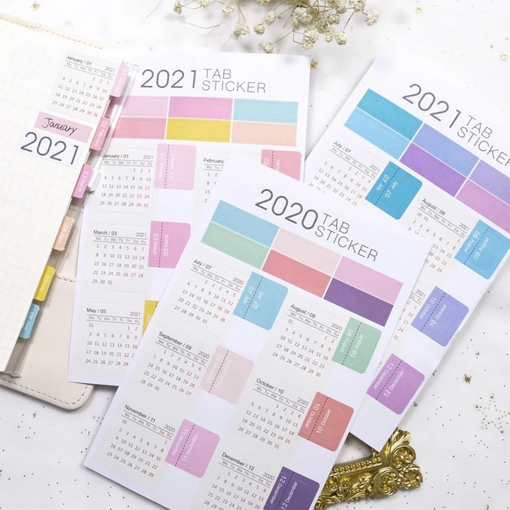 2Sheets  2021 Calendar Notebook Index Stickers Functional Planner Monthly Schedule Agenda Bookmark Stationery Stickers
