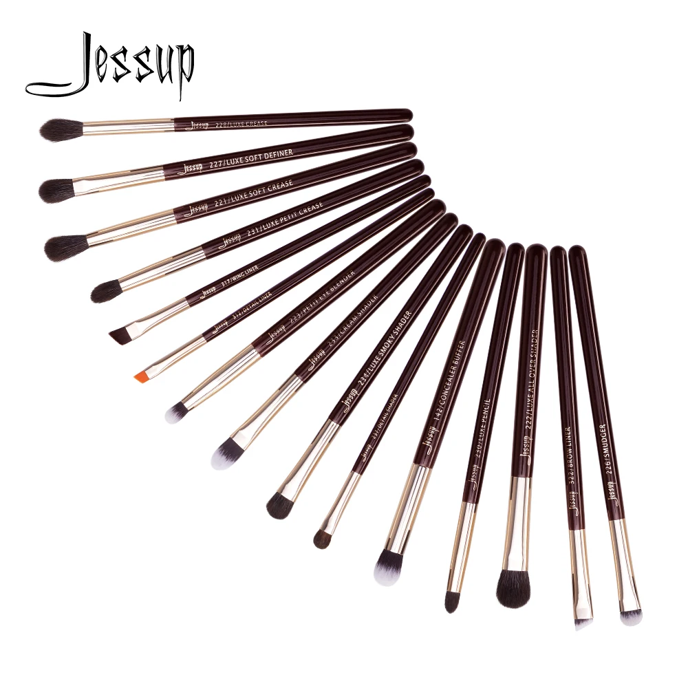 Jessup Makeup Brushes Set 15pcs Eye Make up Brush Eyeshadow Liner Eyebrow Blending Concealer Zinfandel/Golden Synthetic Hair