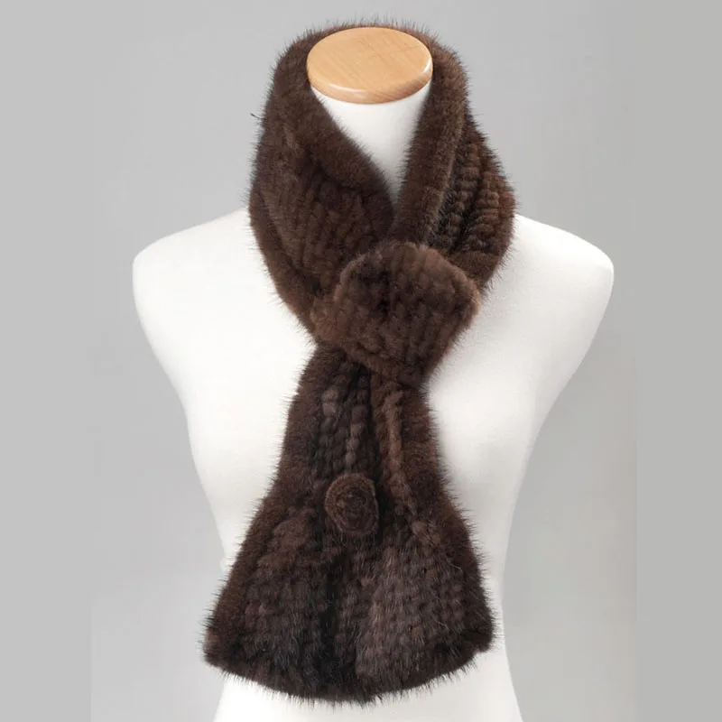 

Women Knitted Real Mink Fur Scarf Wholesale Cheap Winter Thick Warm Genuine Fur Scarves Stock Fashion Female Neck Warmer