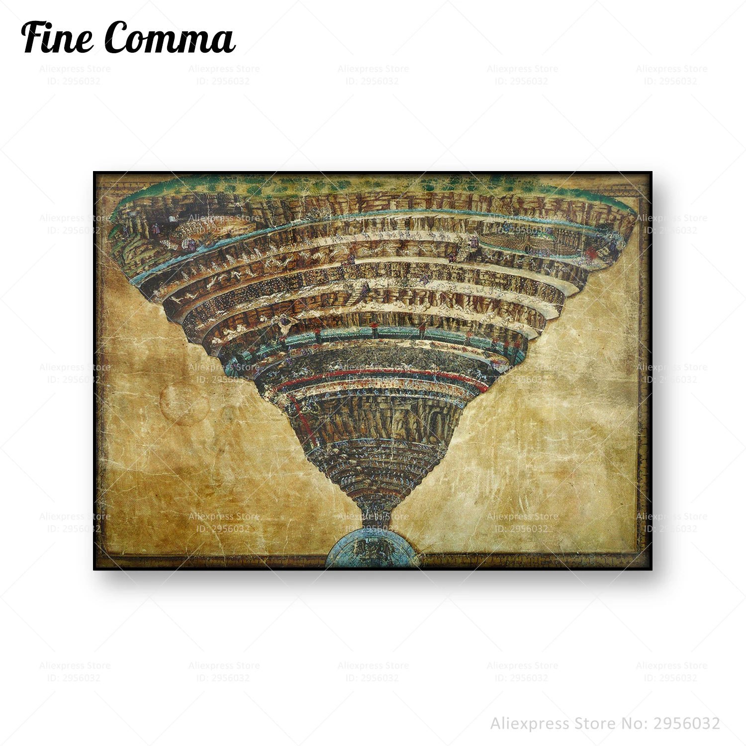 Póster Vintage del mapa del infierno, la comedia divina, Dante Sandro Botticelli, lienzo antiguo impreso, pintura artística de pared, regalo de decoración del hogar