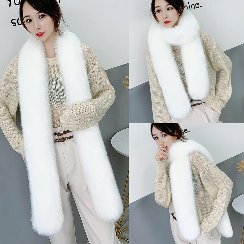 Faux Fur Scarf with Faux Leather Collar women Imitation Fur Fox Hair Shawl Women\'s Long Thicker Warm Winter Scarf