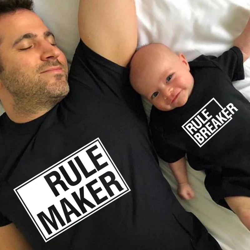 Rule Maker Rule Breaker Funny Family Matching Tshirts Outfits Cotton Summer Family Look Mommy And Me Kids Tshirts Baby Bodysuit