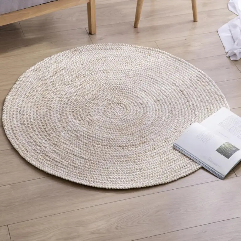 NEW American Creative Round Style Natural Jute Carpet Round Carpet Hand-Made Rattan Grass Rugs and Mats for Bedroom Living Room