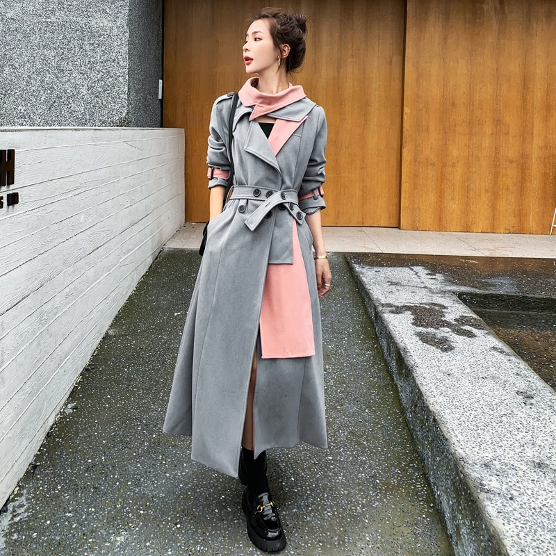 

Fashion X-Long Slim Trench Coat for Women Windbreaker with Adjustable Collar Lady Duster Coat Female Outerwear Spring Autumn