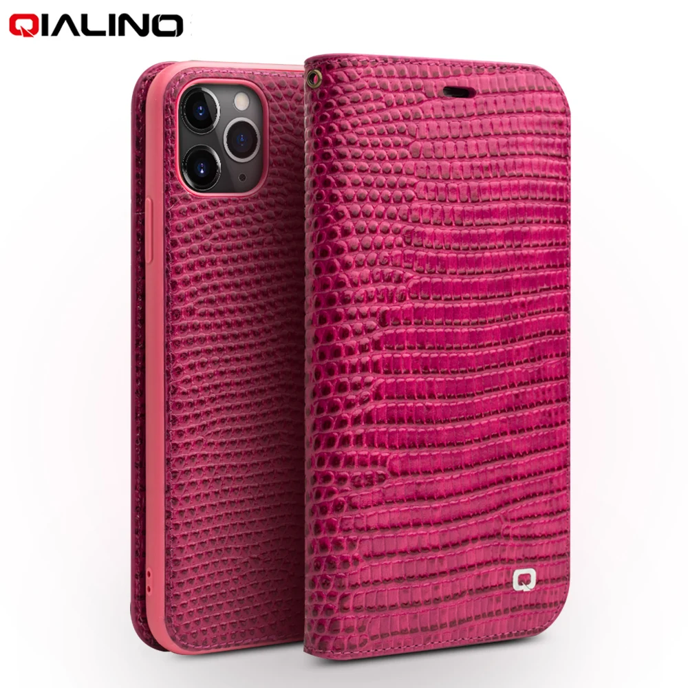 QIALINO Fashion Ultrathin Lady Phone Case for iPhone 11 12 Pro XR X XS Max mini 7 8 Plus SE2 Genuine Leather Fashion Women Flip