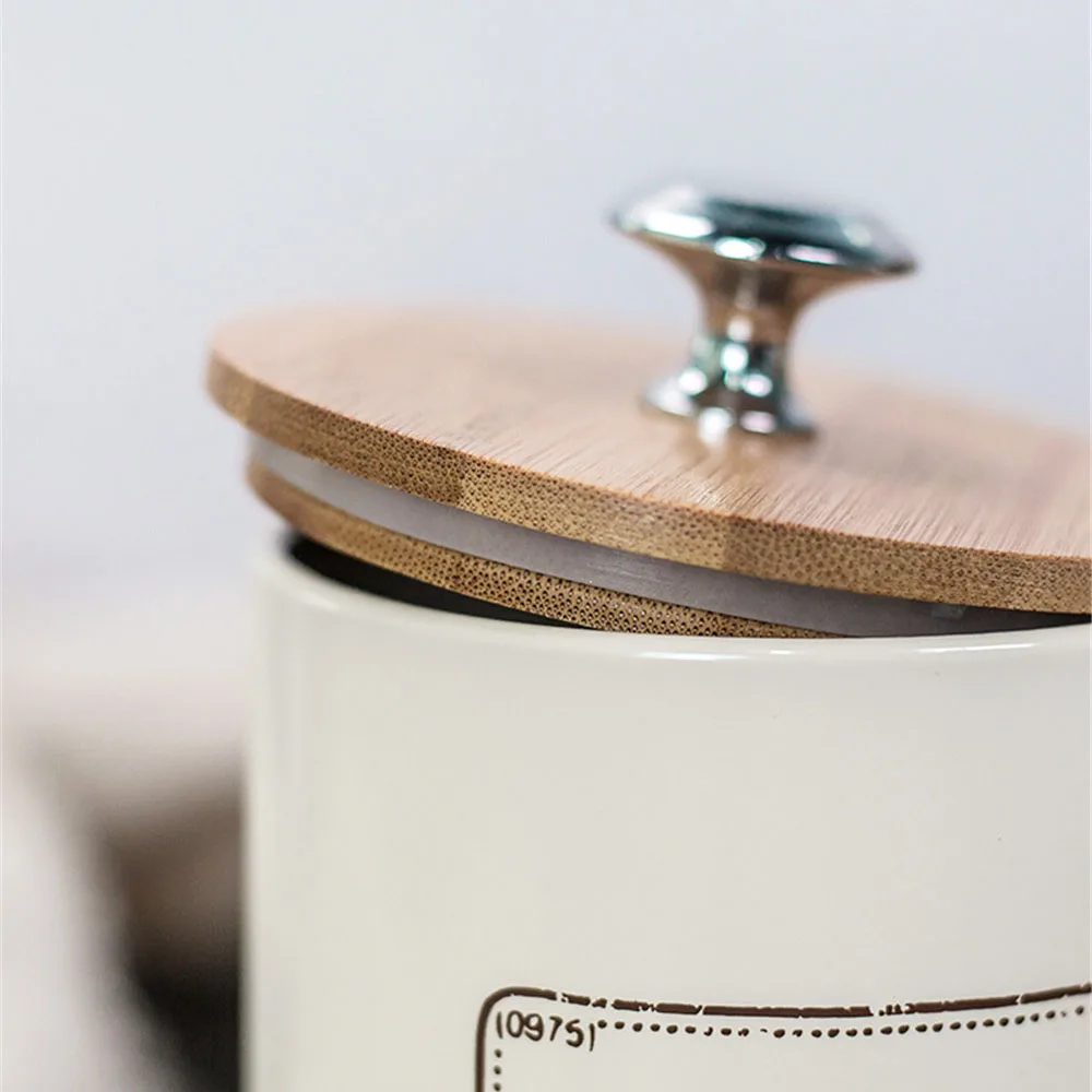 Tea Coffee Sugar Storage Jars Wooden Lid Sealed Box Kitchen Metal Canister Tin Jar Loose Grain Cereals Candy Organizer Container