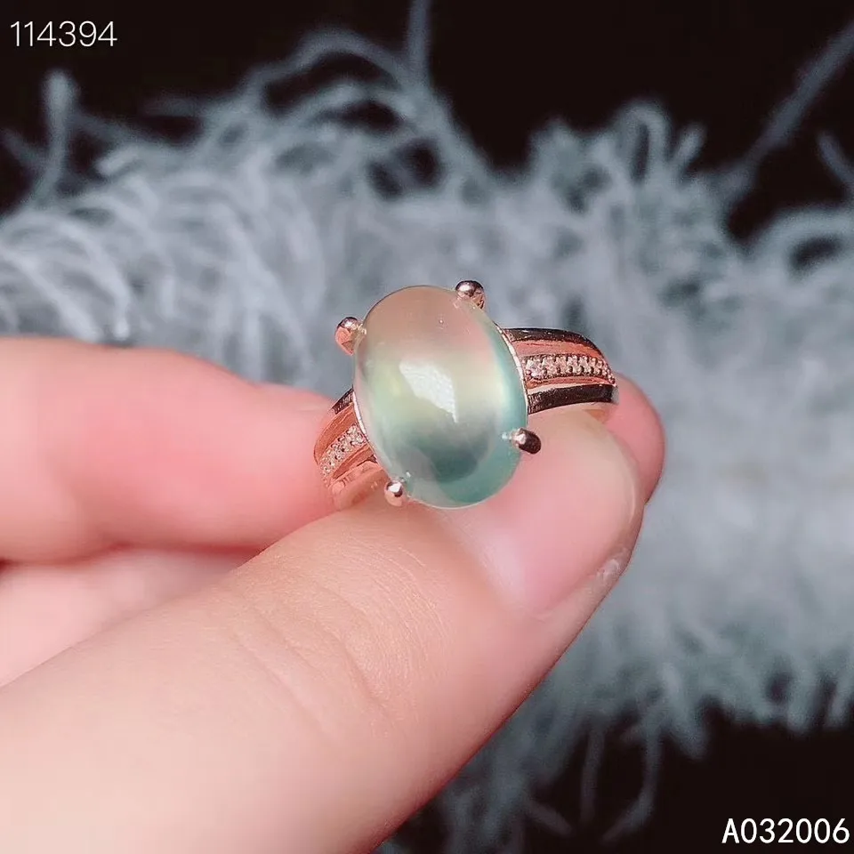 

KJJEAXCMY fine jewelry 925 sterling silver inlaid natural Prehnite ring delicate new female gemstone popular support test