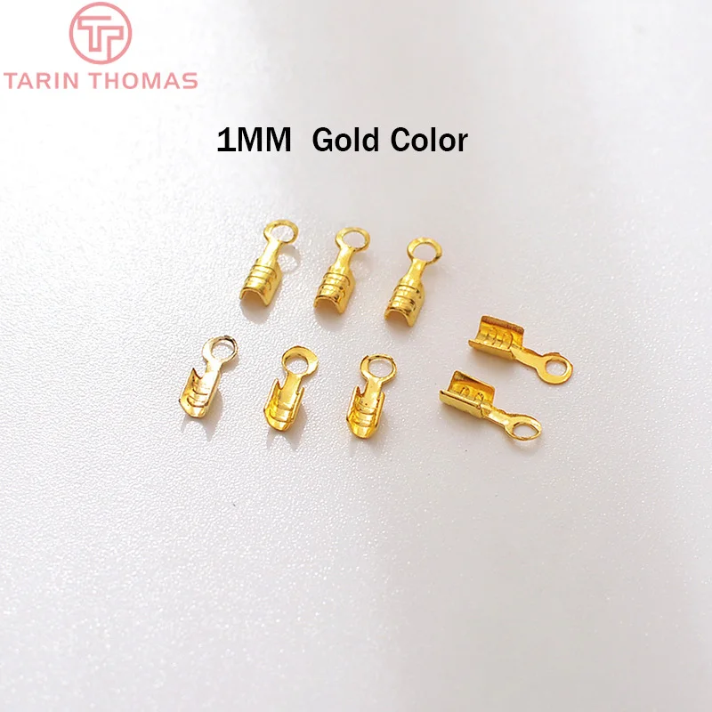 (3936)200PCS 1MM Iron Crimp End Caps & Clasps Cord or Ribbon Connect Clasps Diy Jewelry Findings Accessories