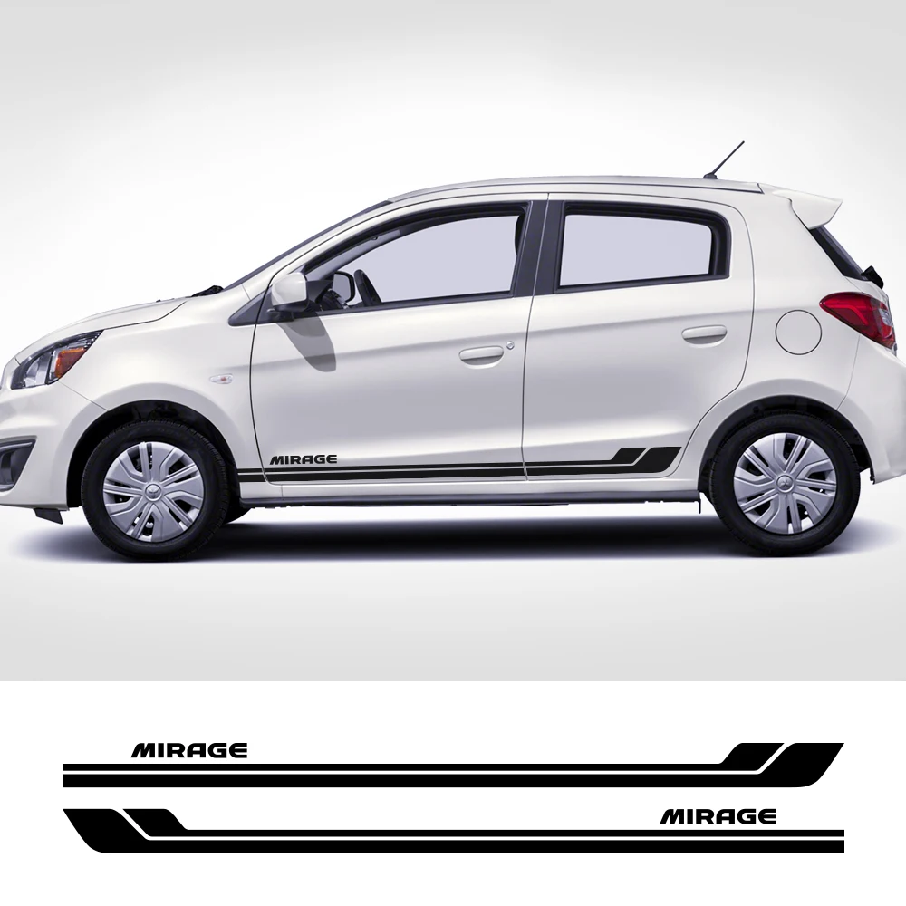 2PCS Vinyl Sport Car Side Stickers Stripes Decals Car Styling For Mitsubishi Mirage Tuning Auto Waterproof Styling Accessories