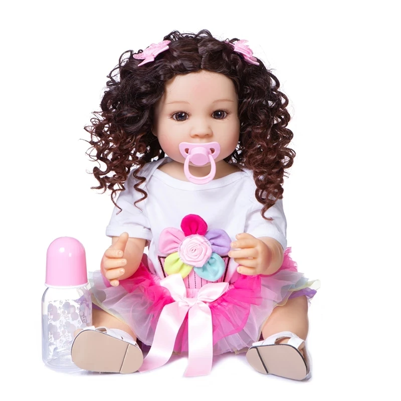 

NPK Bebe Reborn Dolls 55cm Baby Toddler Dolls Newborn Doll With Curly Hair Silicone Soft Full Body Christmas Gift Girls
