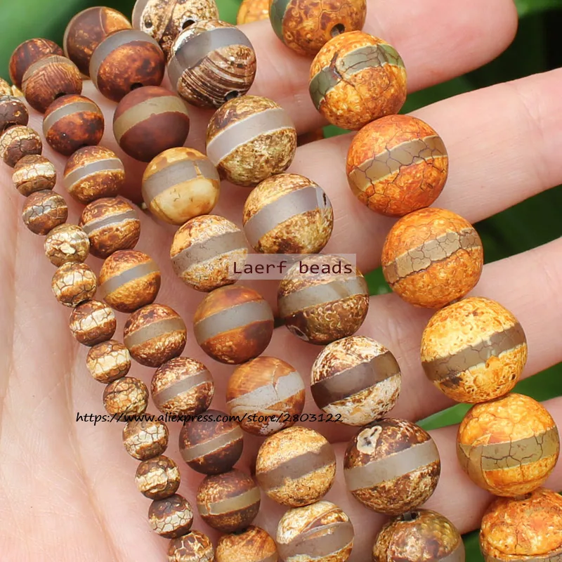 

Natural Dzi Agate Lines Ancient YellowBrown Round space beads, For DIY Necklace Bracelet Jewelry Making !