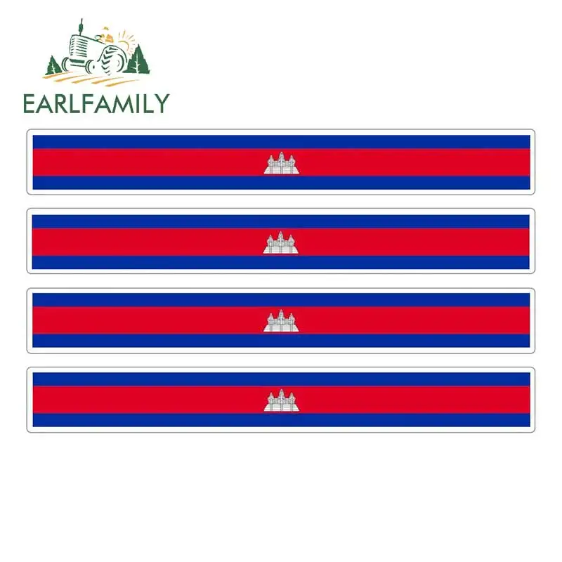 EARLFAMILY 13cm x 1.7cm 4pcs Car Stripe Motorcycle Racing Flag Sticker Car Bumper Decal Bike Moto Tuning Cambodia Car Stickers