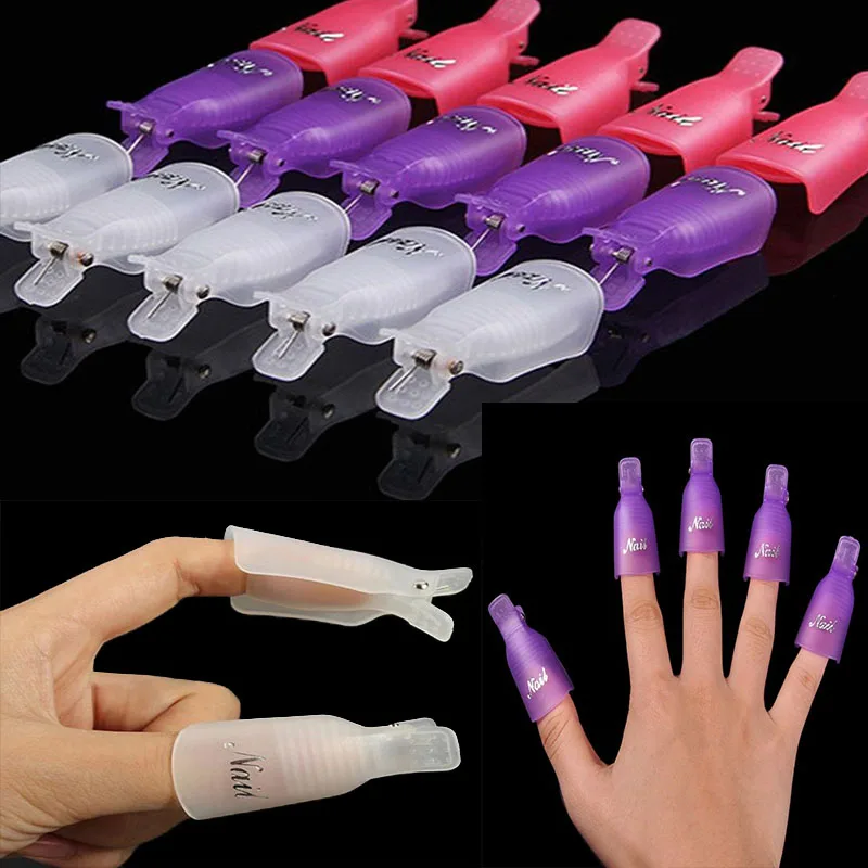 10Pc/set Nail Clips Gel Polish Remover Nail Art Soakers UV Degreaser Polish Remover Tool Soak Off Caps Plastic Clips#TR01