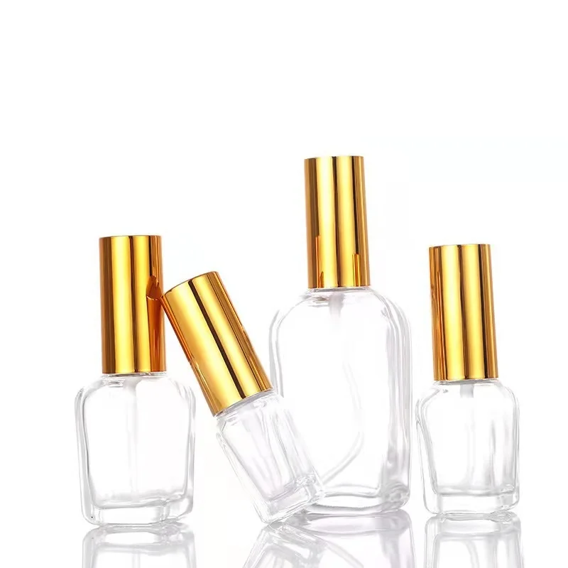 10/20/30/50/100ml Mist Spray Bottle Clear Amber Glass Spray Bottle Cosmetic Essential Oil Vials Square Lotion Pump Bottle 15pcs