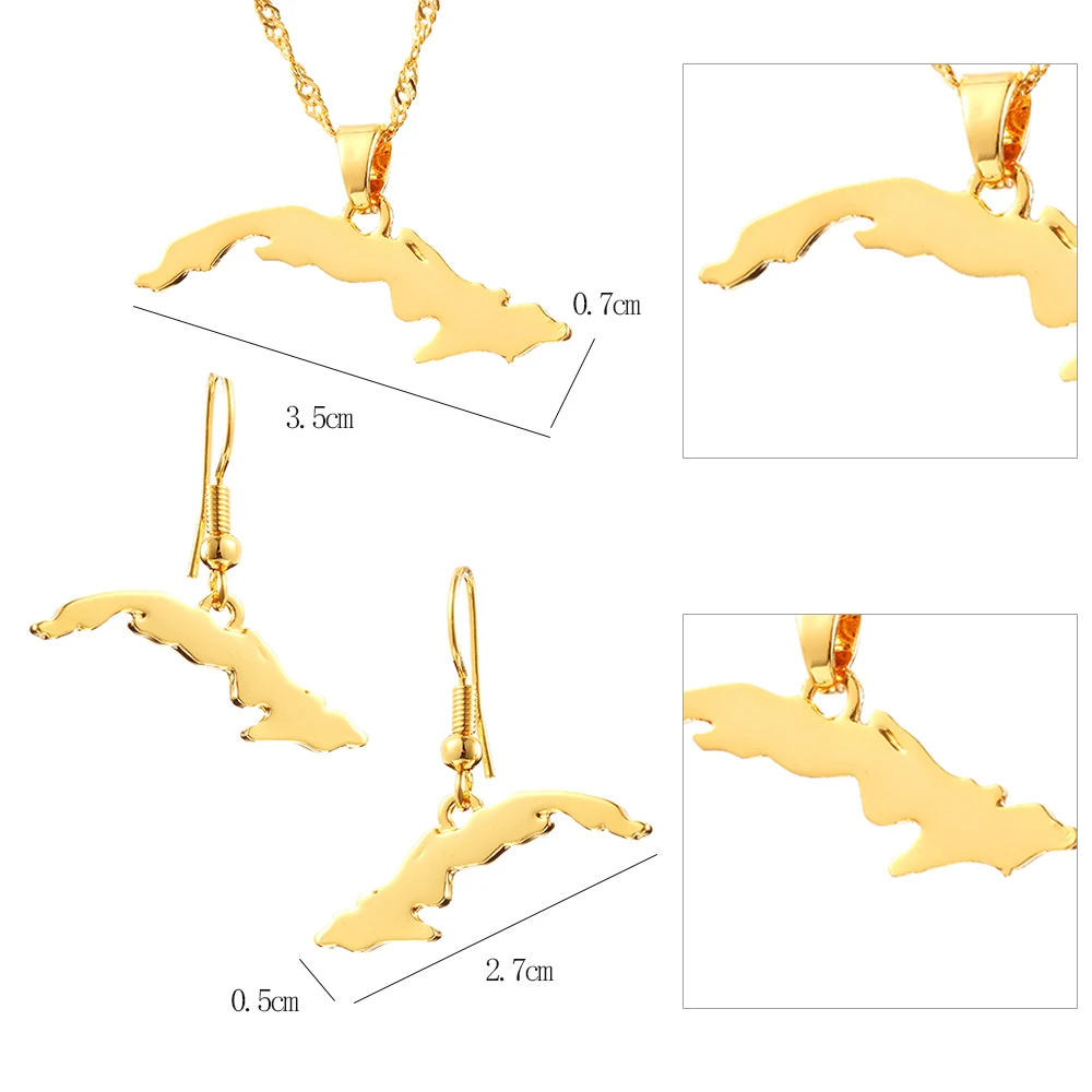 Ethlyn  Gold Color Cuba Map Earrings Necklace for Women Jewelry Sets Charm Maps Gifts S326