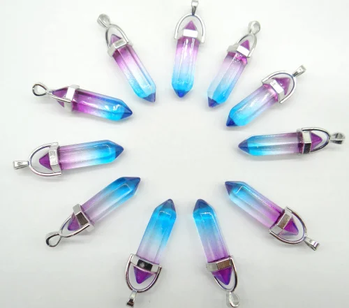 natural stone Quartz Crystal lapis Turquoises tiger eye Opal Hexagonal charm Pendants for diy Jewelry Necklaces Accessories24PC