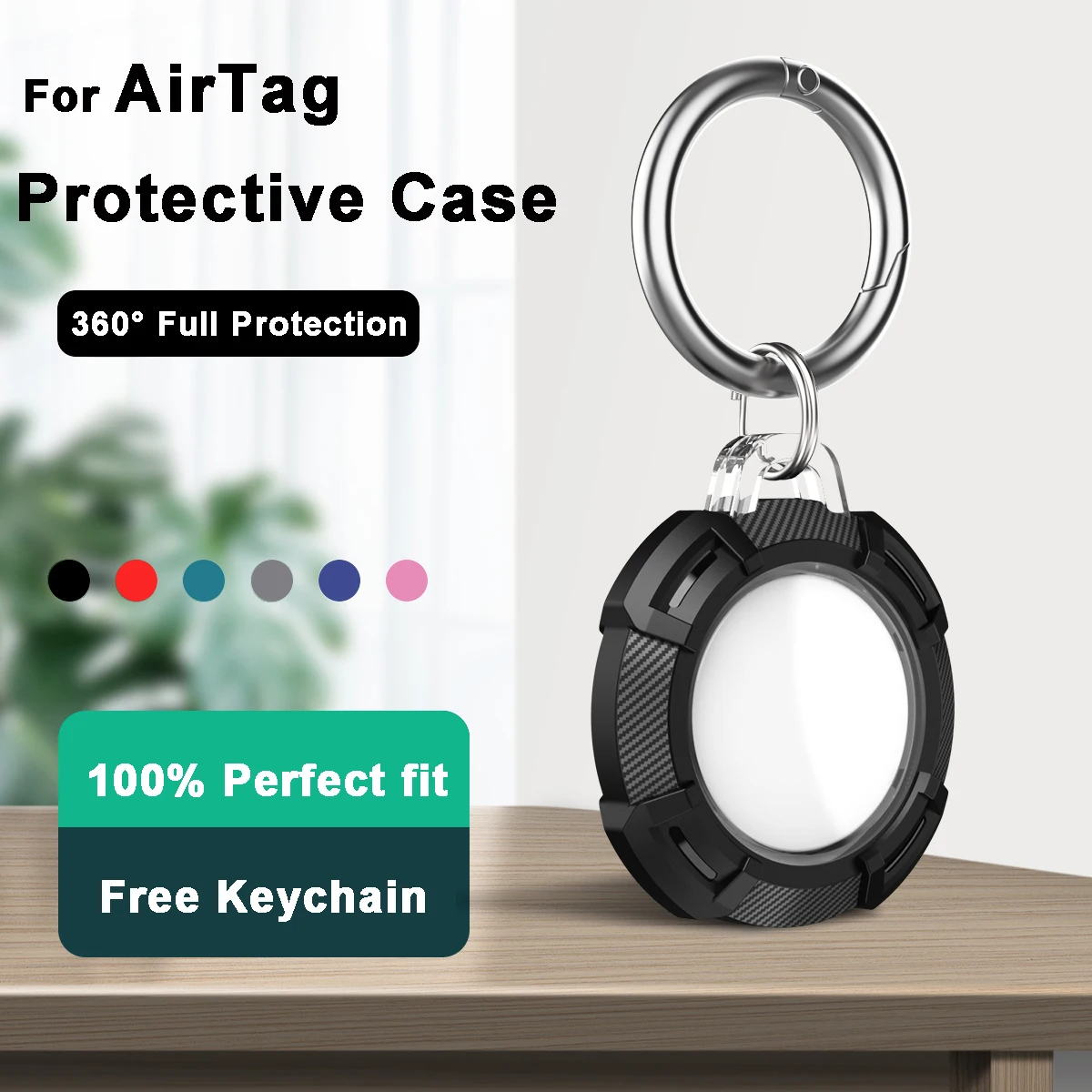 Juste de protection complète pour Apple AirTag, pare-chocs en silicone, étui en fibre de carbone, protection antichoc pour AirTags, structure anti-perte, 360 °