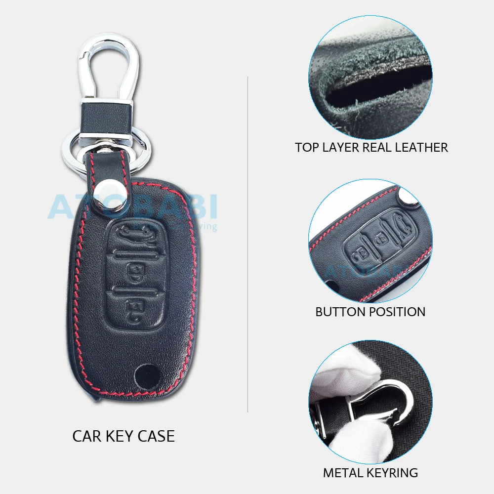 Leather Car Key Case Folding Keychain Holder Remote Cover Skin For LADA Sedan Largus Kalina Granta Vesta X-Ray XRay For Renault