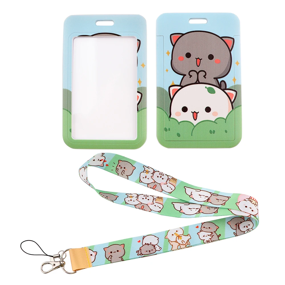 LX966 Cute Cats Phone Strap Lanyard Campus ID Credit Card Holder Keychain Cord Neck Strap Mobile Phone Rope Lariat Card Cover