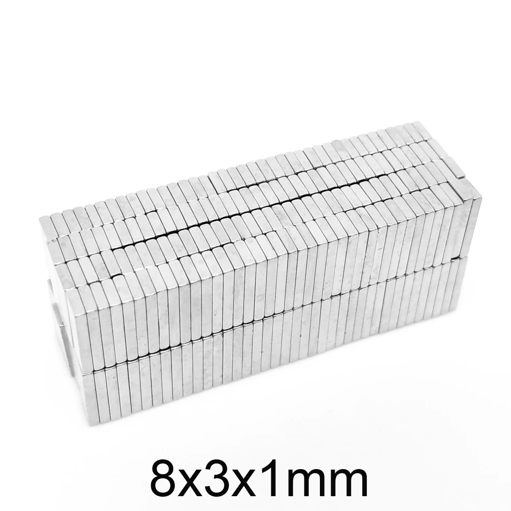 20/50/100/200/500/1000 pces 8x3x1 fino pequeno quadrate ímãs n35 8*3*1 permanente ndfeb ímã 8x3x1mm forte ímãs poderosos