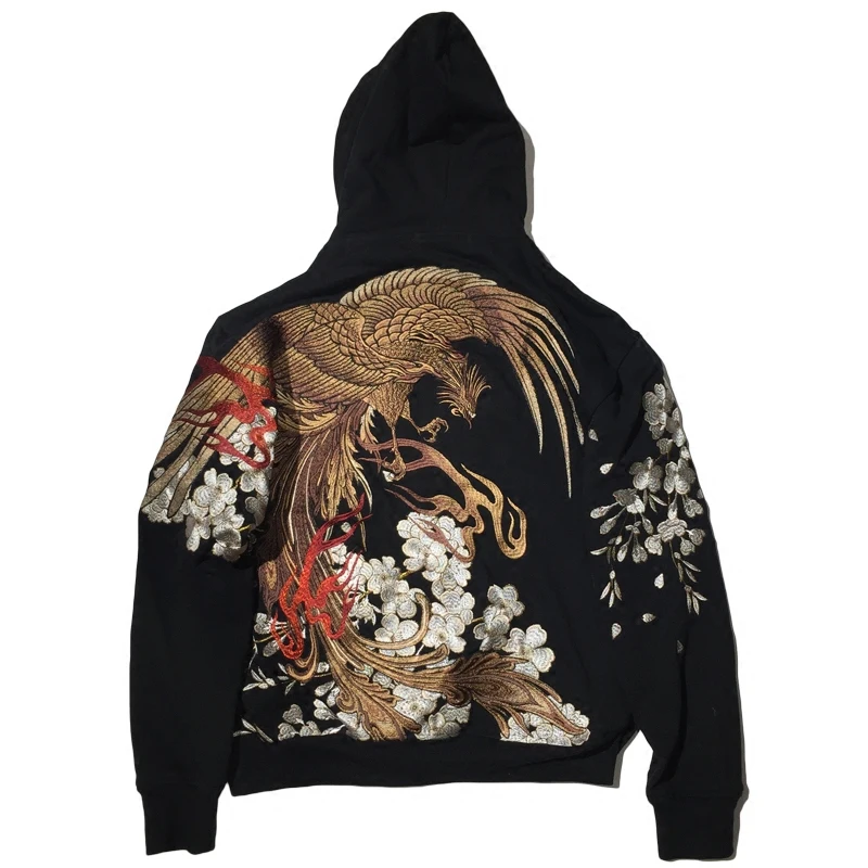 Fashion High Quality Heavy Work Coats Street Streetwear Yokosuka Phoenix Sakura Ukiyoe Embroidery Baseball Jacket Tops L6