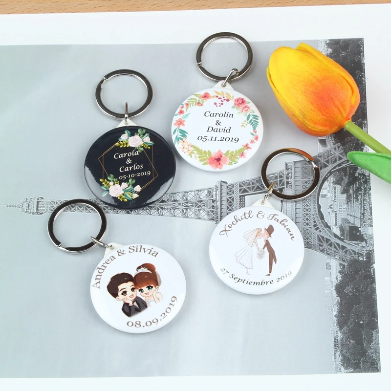 50pcs Personalized text Keychain with Mirror Custom Wedding Favors And Gifts Wedding Souvenirs For Guests Holy communion