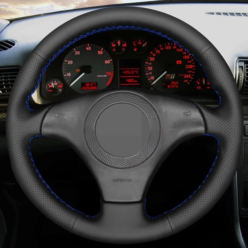 

DIY Black Genuine Leather Car Steering Wheel Cover For Audi TT (8N) 1998-2001 A8 S8 (D2) 1998 1999 2000 2001 2002 S4 (B5)