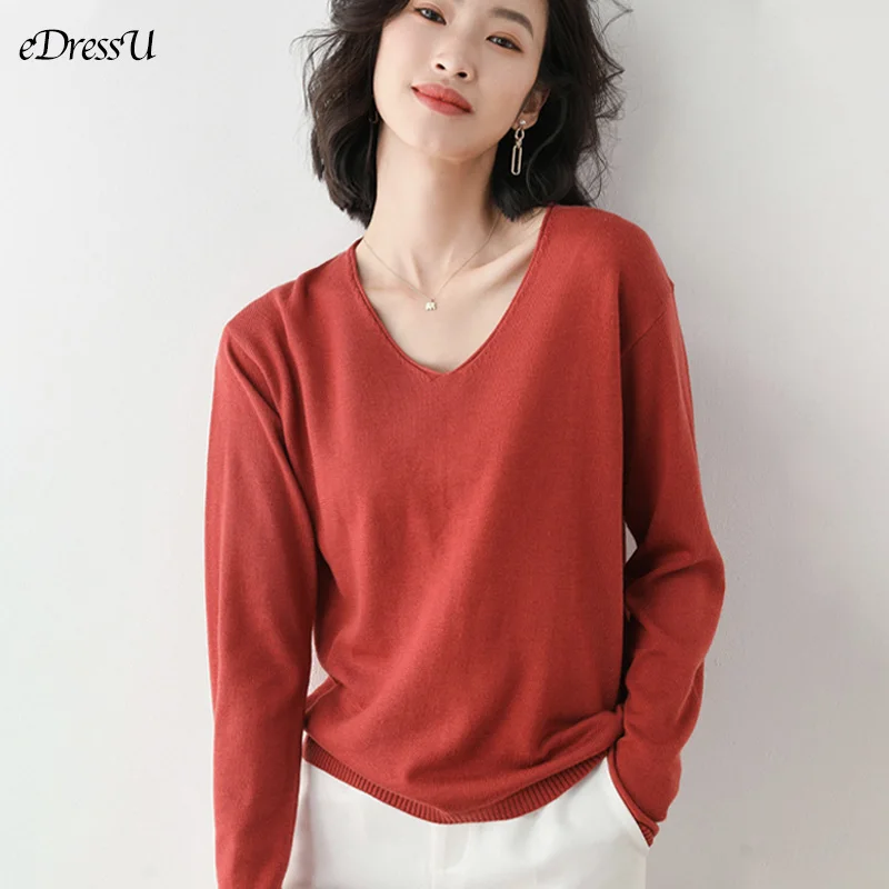 10 Colors V Neck Jumper Women Korean Knitwear Pullover Casual Sweater Loose Simple Autumn Winter Office Lady Streetwear HW-2020