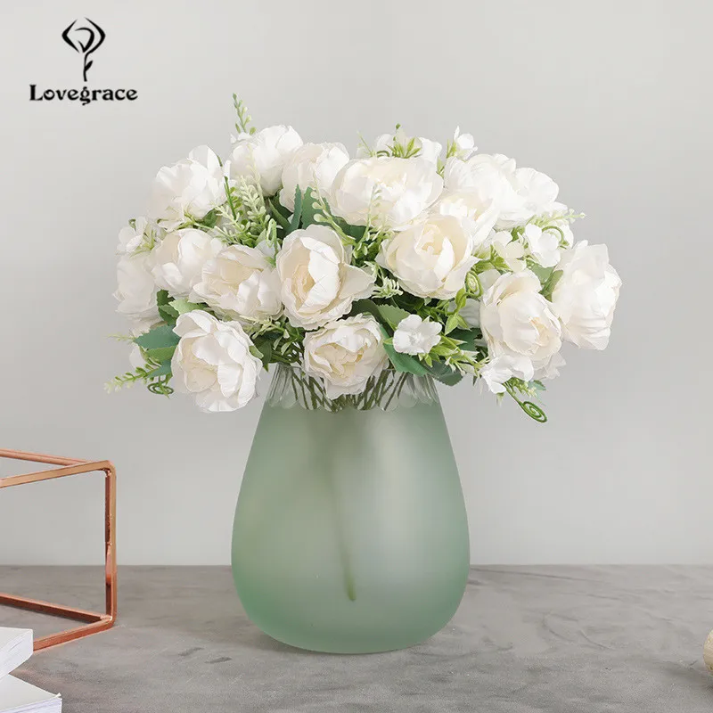 Bouquet de pivoines en soie, 7 pièces/lot, fausses fleurs, pour un mariage, pour une mariée, pour décorer la maison, pour noël